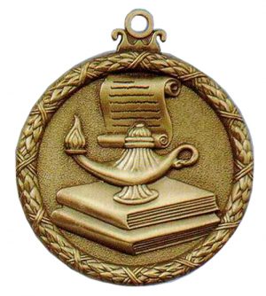 Antique lamp of knowledge medal