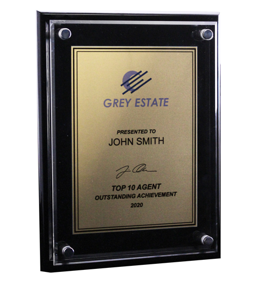 Black & Acrylic Plaque Gold Plate NZ Trophies