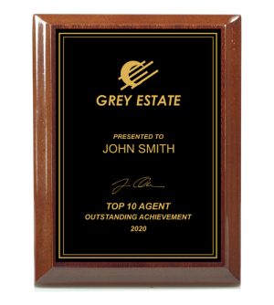 Dark Walnut Gloss Plaque - Black & Gold Plate