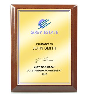 Dark Walnut Gloss Plaque - Gold Plate