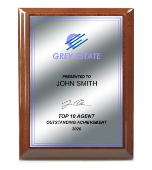 Dark Walnut Gloss Plaque - Silver Plate