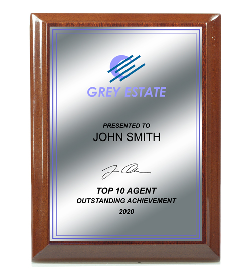 Dark Walnut Gloss Plaque - Silver Plate